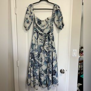 Blue and White Printed Midi Dress